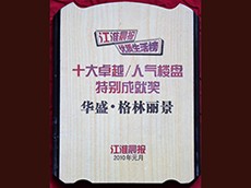 2010年度十大卓越、人氣樓盤特別成就獎(jiǎng)華盛格林麗景（江淮晨報(bào)）